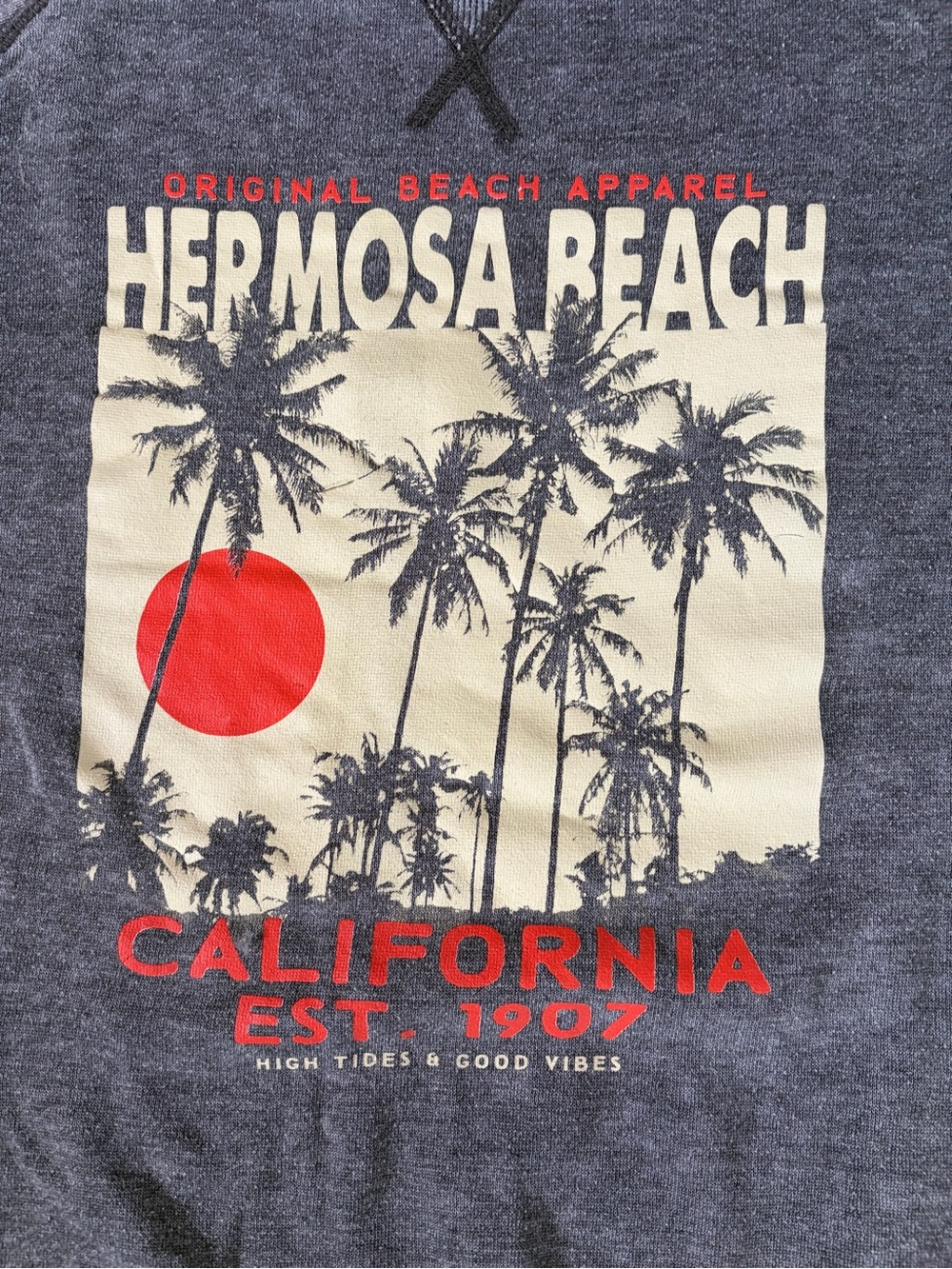 Soft & Cozy Heathered Sweatshirt - Charcoal & Cream Hermosa Beach Design.